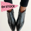 Botin Penélope cuero negro y graneado brillo