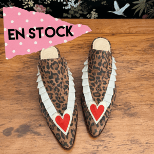 Puntilla Violeta reno leopardo, richato marfil, dorado y rojo