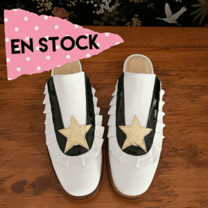 Puntilla María Olga estrella en blanco escamado, negro y dorado