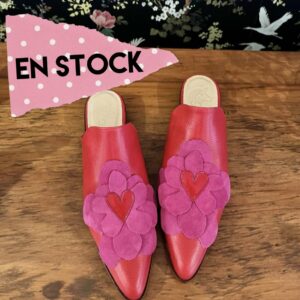 Puntilla Ofelia cuero rojo graneado y reno fucsia