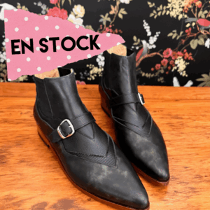 Botín Hilda cuero negro bronce y composé de negros