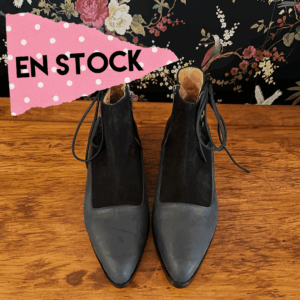 Botin Ricarda María en cuero black  carbón y reno negro